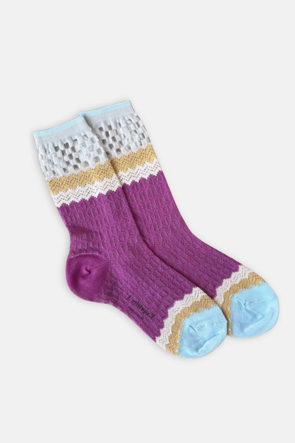 Exquisite J Holey Zig Zag Socks - Violet & Sky