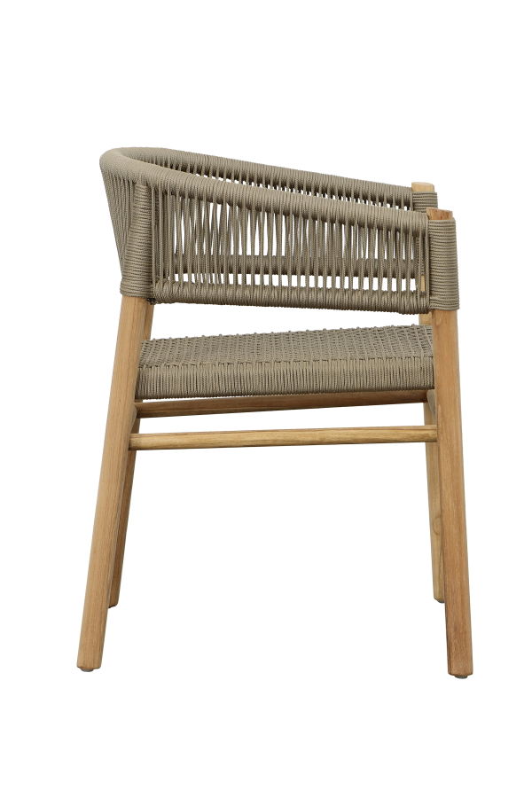 Dovetail Furniture Brielle Teak Wood & Taupe Rope Outdoor Dining Chair