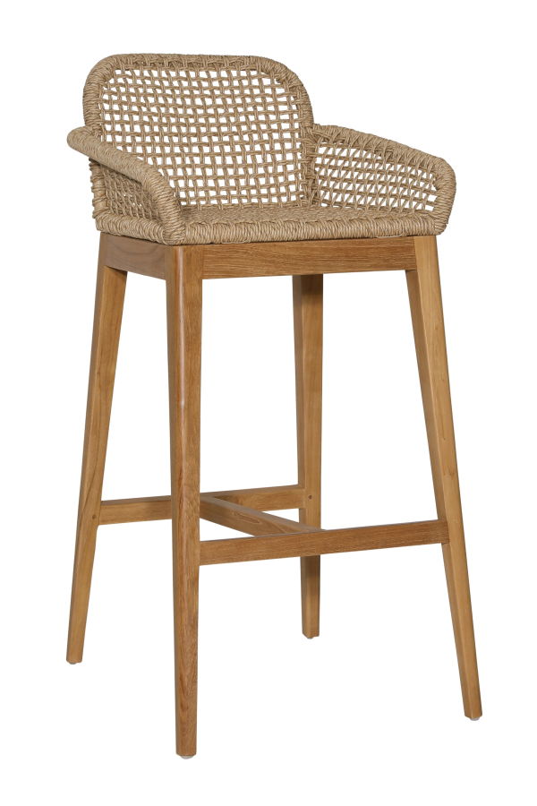 Dovetail Furniture Fiona Teak Wood & Woven Outdoor Bar Stool