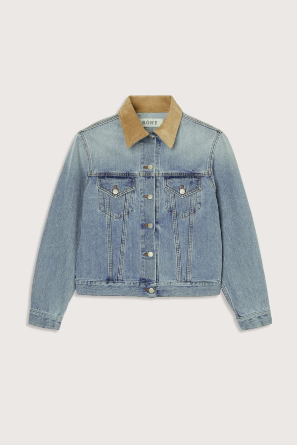 Rohe Suede Collar Denim Jacket - Classic Blue