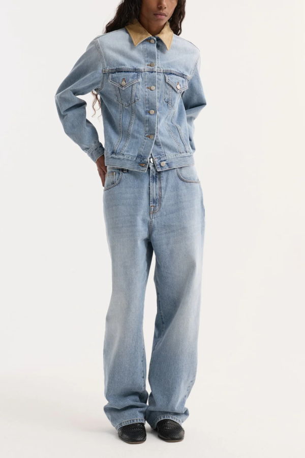 Rohe Suede Collar Denim Jacket - Classic Blue