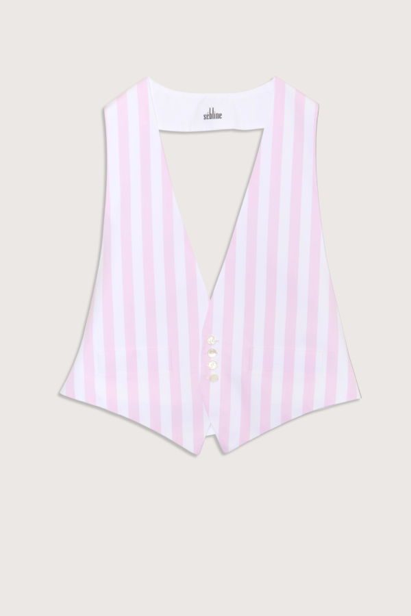 SEBLINE Waistcoat Vest - Pale Pink/White