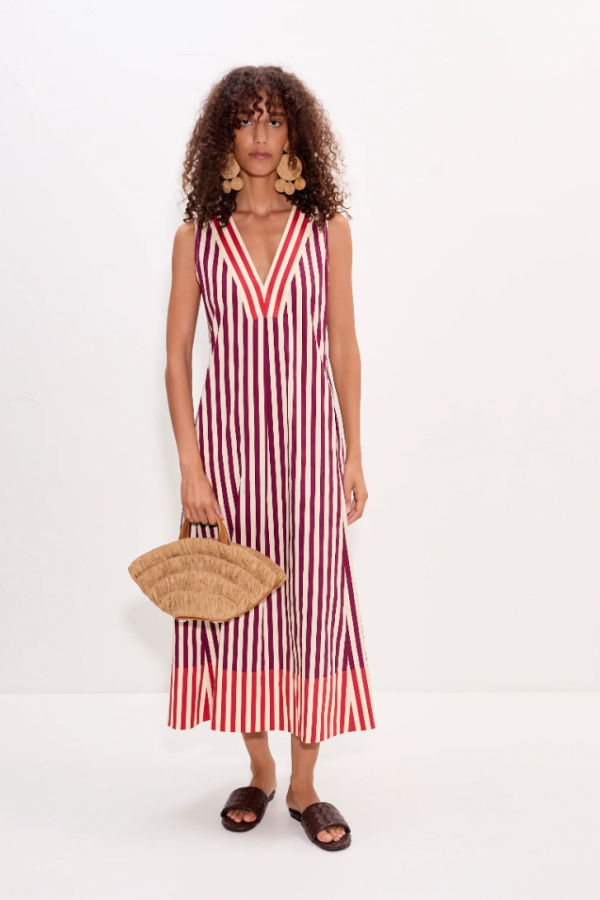 Simon Miller Mar Poplin Striped Dress - Bordeaux Stripe