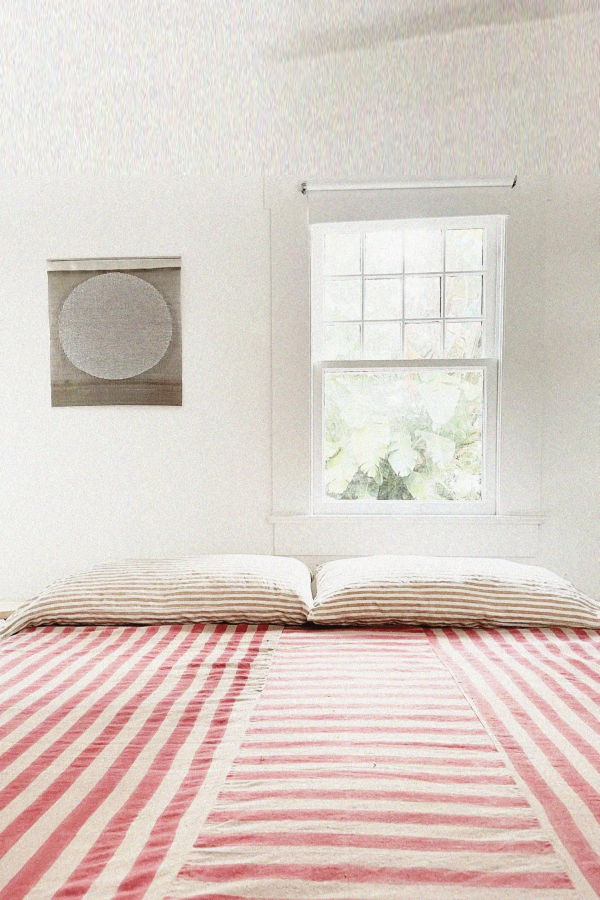 PO-EM Block Printed Stripe Coverlet - Strawberry Field