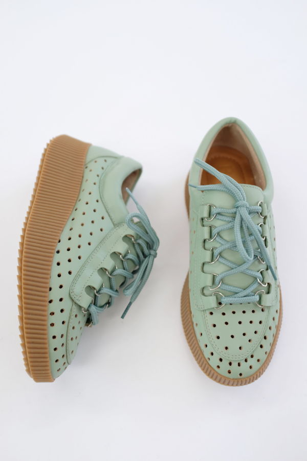 Beklina Pensionata Perforated Lace Up Sneaker - Pistachio