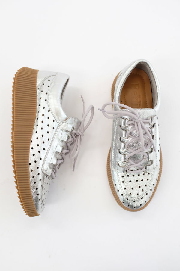 Beklina Pensionata Perforated Lace Up Sneaker - Silver