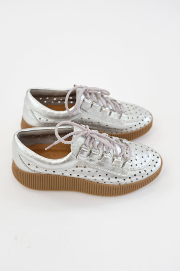 Beklina Pensionata Perforated Lace Up Sneaker - Silver