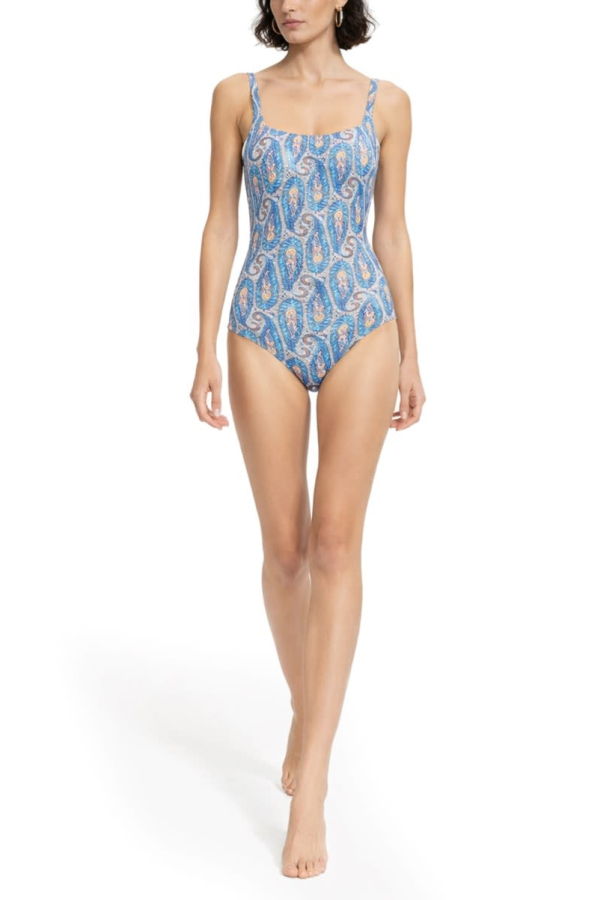 Etro Floral Paisley Print One-Piece Swimsuit - Blue