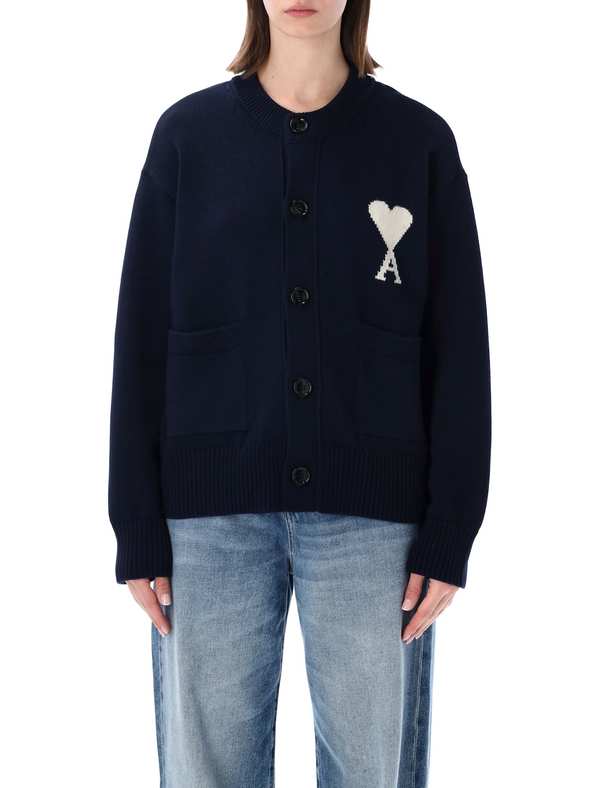 Ami Alexandre Mattiussi Ami Paris Ami De Coeur Knit Cardigan - Navy Ami Alexandre Mattiussi Ami Paris Ami De Coeur Knit Cardigan - Navy