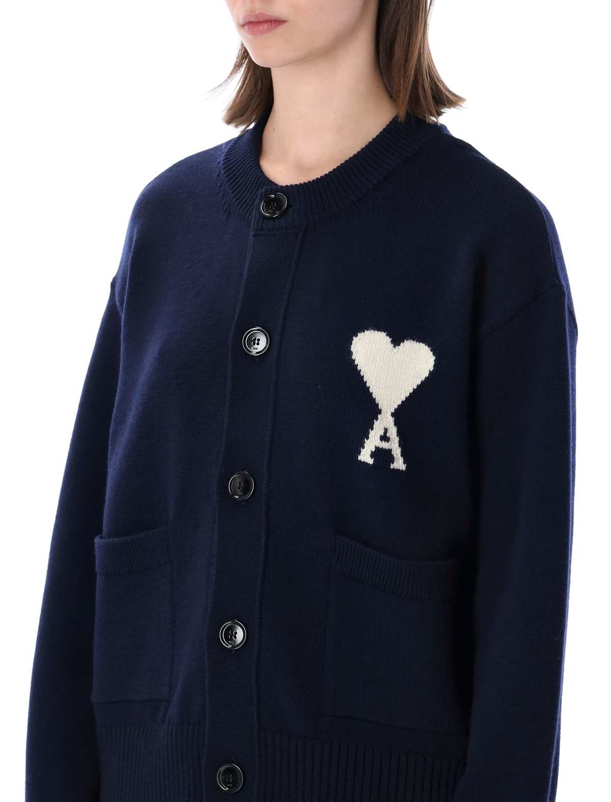 Ami Alexandre Mattiussi Ami Paris Ami De Coeur Knit Cardigan - Navy - Image 3 of 3