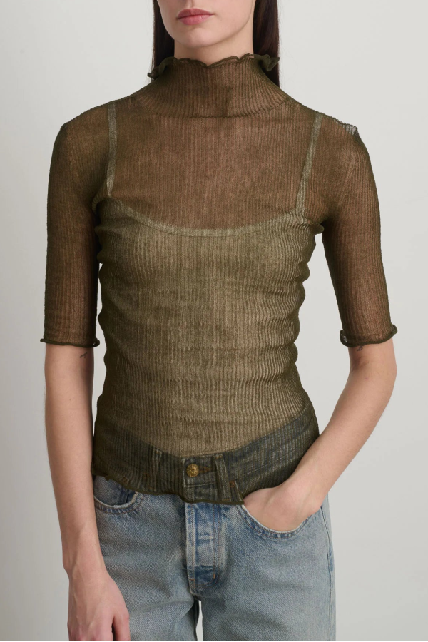 B Sides Sheer Olive Turtleneck