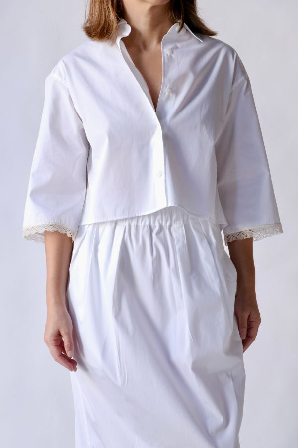 MARIA McMANUS Cropped Lace Short Sleeve Shirt