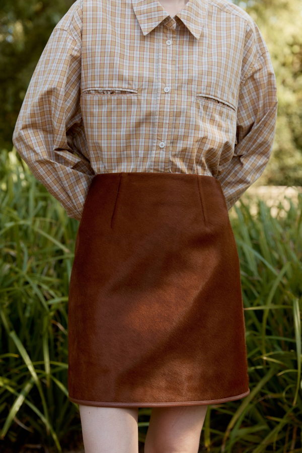 CAWLEY STUDIO Hair On Hide Leather Mini Sadie Skirt