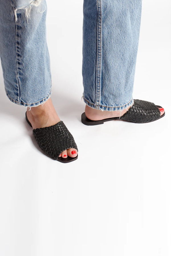Either/OR The Woven Slide Sandals - Black
