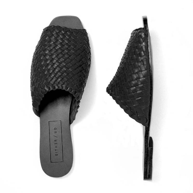 Either/OR The Woven Slide Sandals - Black