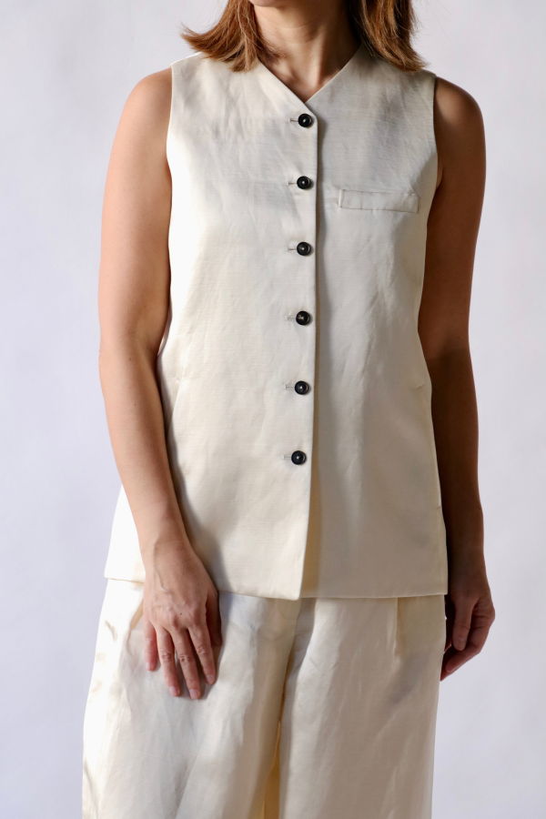 Cordera Satin Tailored Vest - Marfil