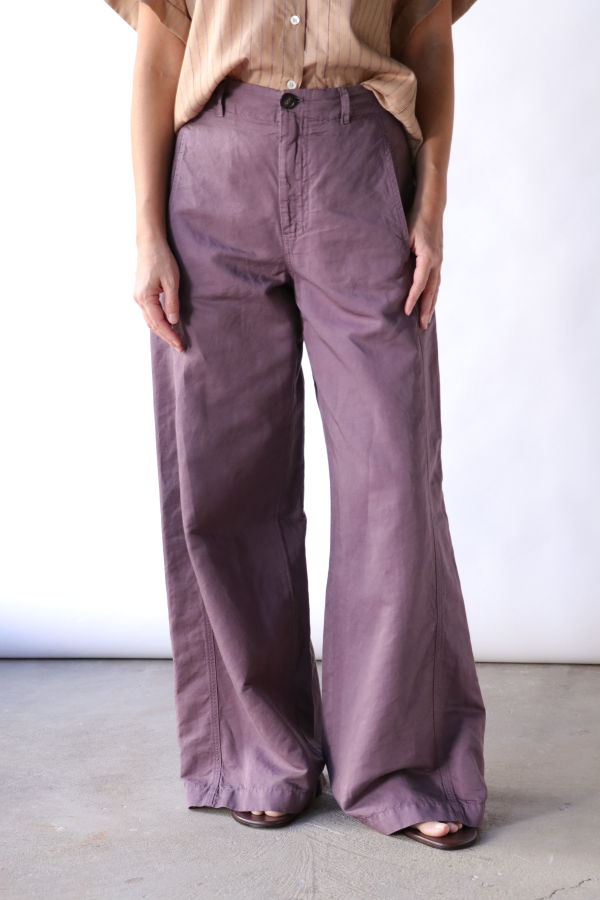 Tela Vanda Wide-Leg Linen-Cotton Trousers - Plum Purple