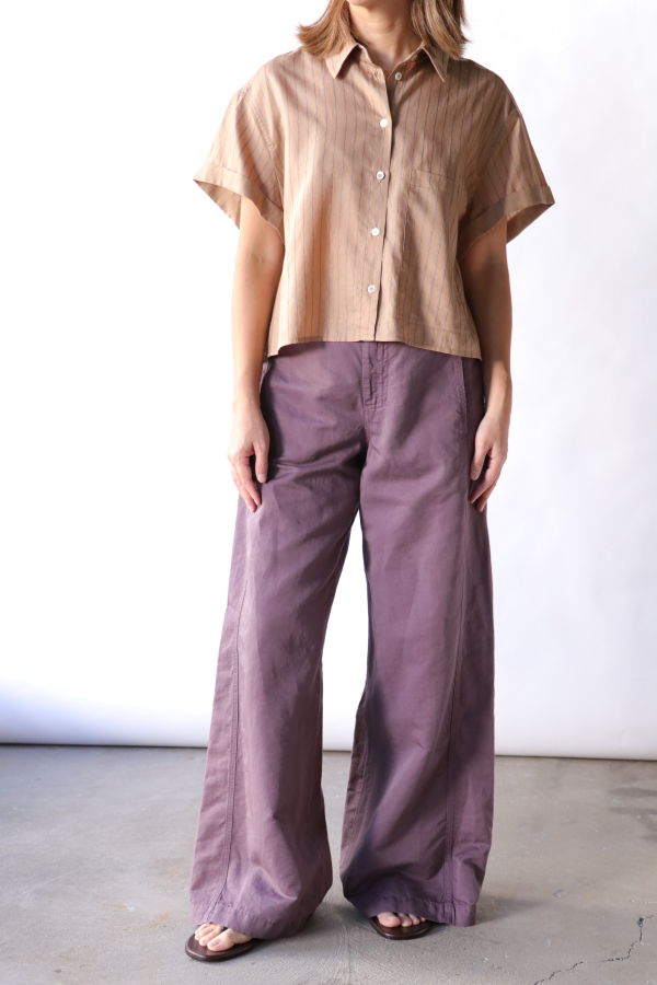 Tela Vanda Wide-Leg Linen-Cotton Trousers - Plum Purple