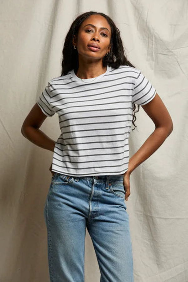 Perfect White Tee Everett Jersey Stripe Boxy Tee - Vintage Black Stripe