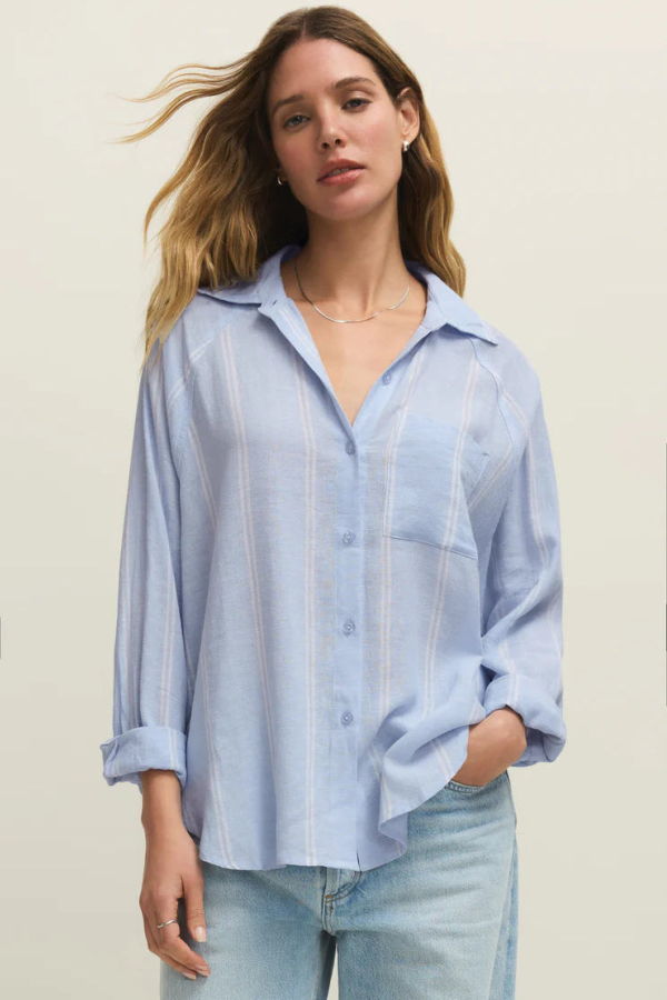 Z Supply The Perfect Linen Top - Blue Light