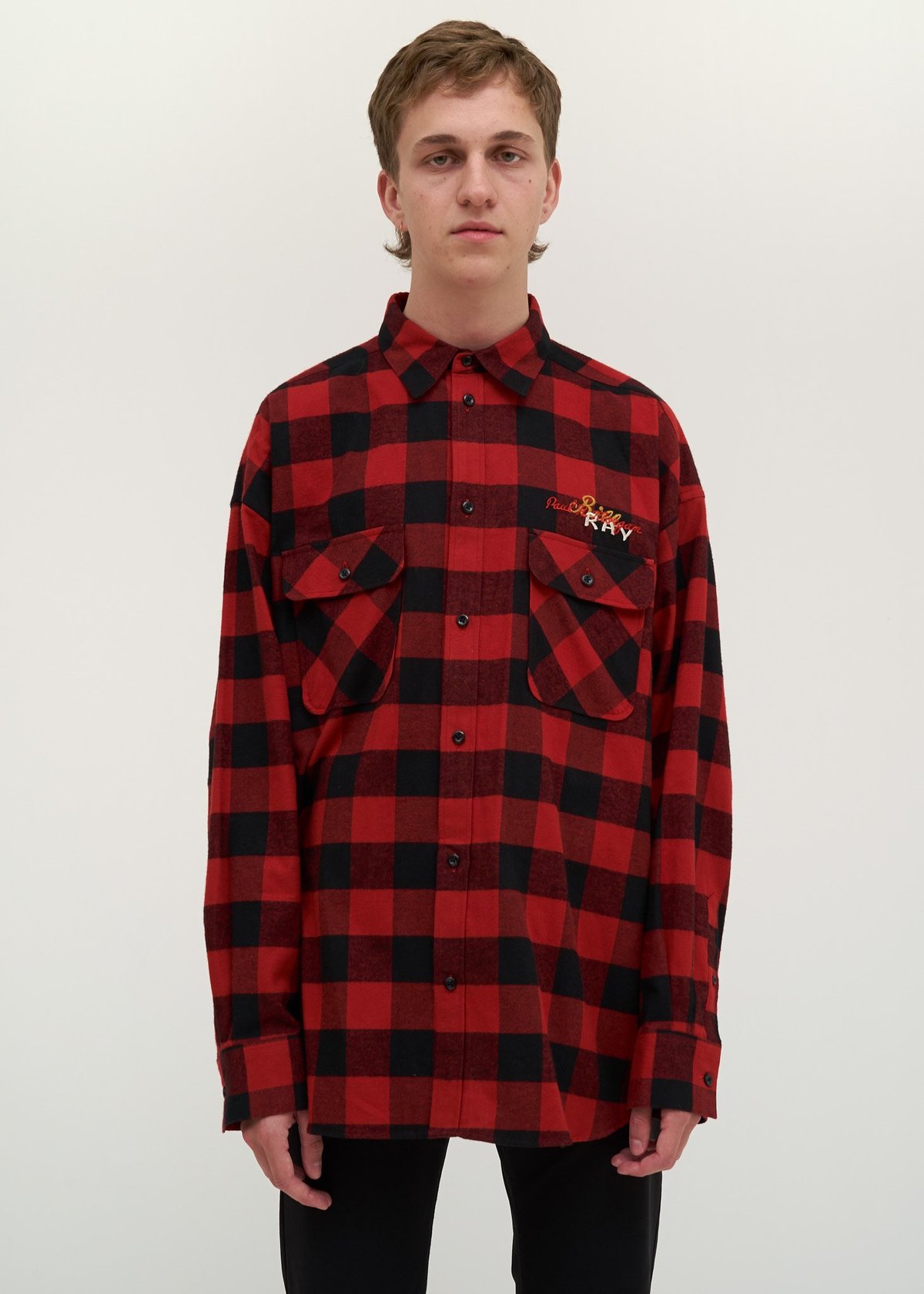 シャツ Doublet CHAOS EMBROIDERY CHECK SHIRT Doublet Chaos Embroidery Check Shirt - red/black | Garmentory