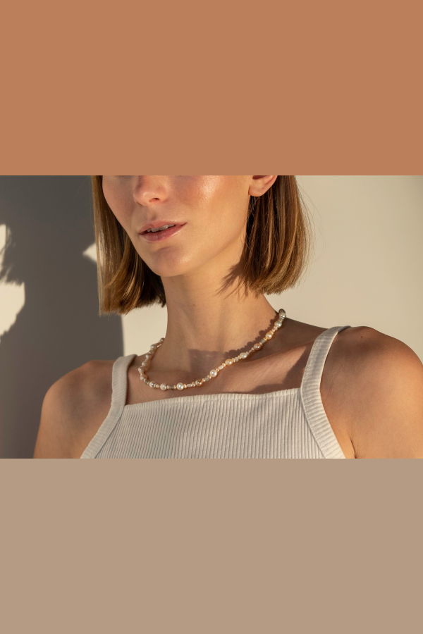 Milk & Rose Mossy Agate Pearl Necklace