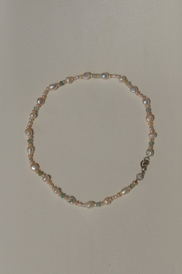 Milk & Rose Mossy Agate Pearl Necklace