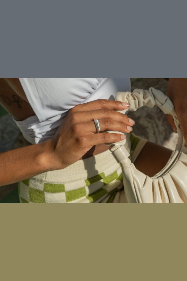 Milk & Rose Textured Crescent Ring - Silver