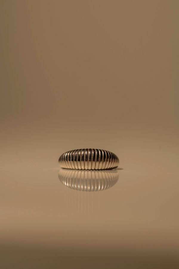 Milk & Rose Textured Crescent Ring - Silver