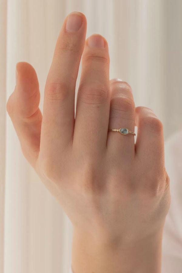 Celine Daoust Aquamarine & Six Small Diamond Ring