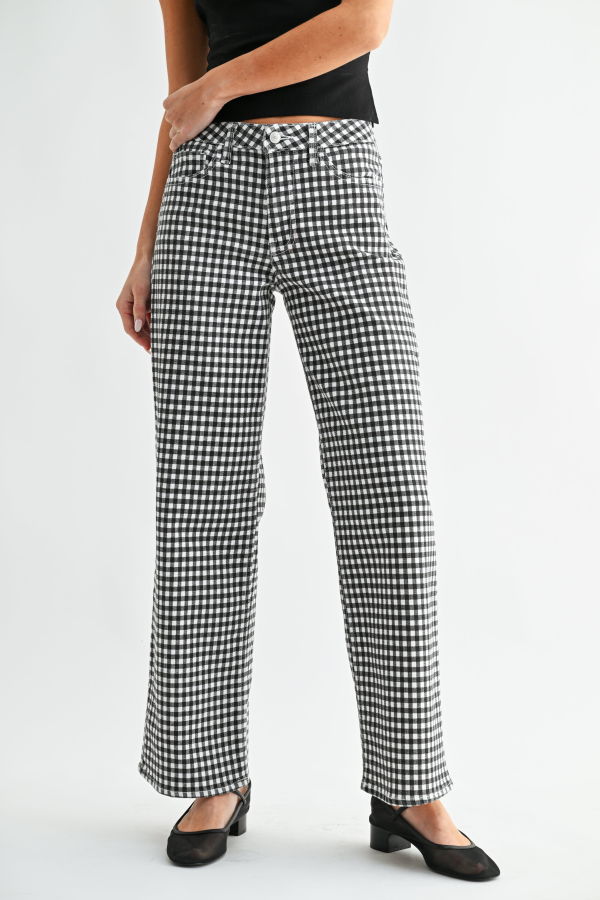 Just Black Denim The Mid Rise Straight Jean - Black Gingham