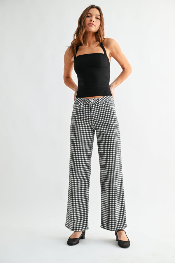 Just Black Denim The Mid Rise Straight Jean - Black Gingham