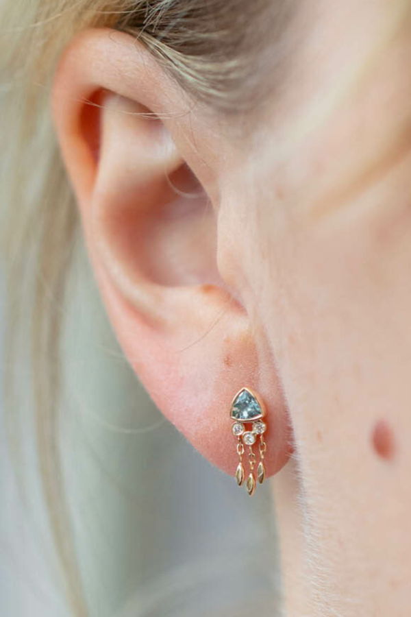 Celine Daoust Triangle Aquamarine & Diamond Single Earring