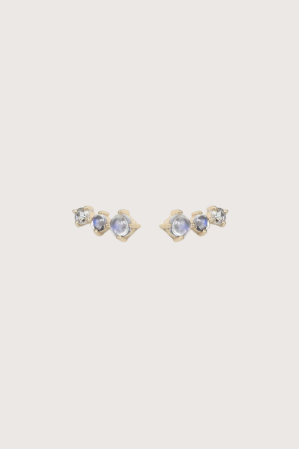 Celine Daoust Two Moonstones and Rose Cut Diamond Earrings - Yellow Gold