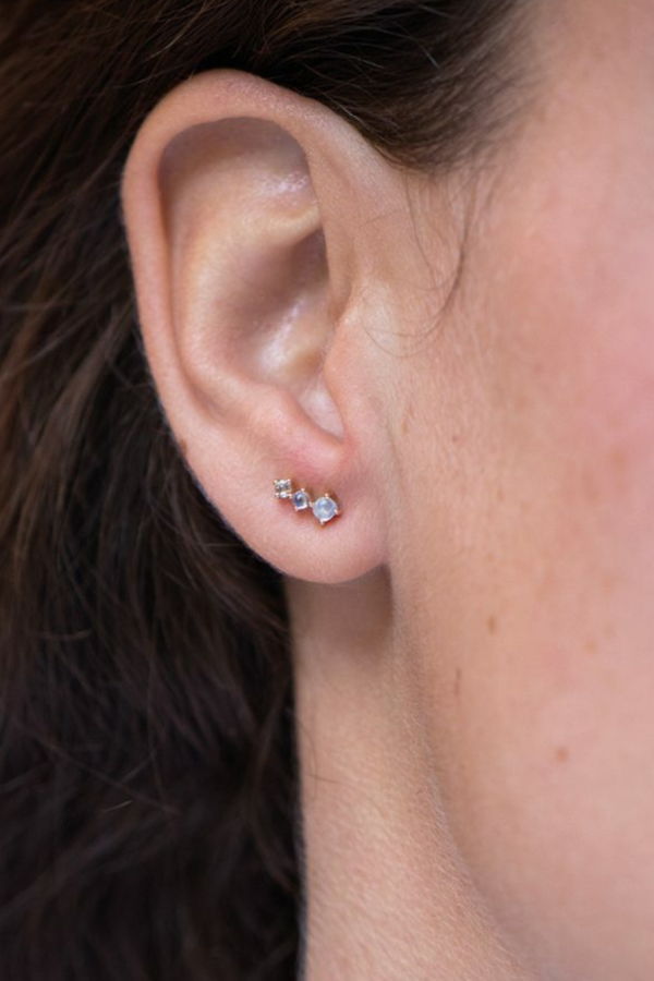 Celine Daoust Two Moonstones and Rose Cut Diamond Earrings - Yellow Gold