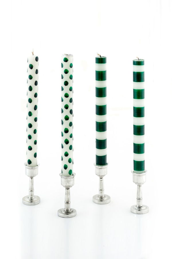 Thumbprint Artifacts Green Dots & Stripes Taper Candles - Gift Box of 4