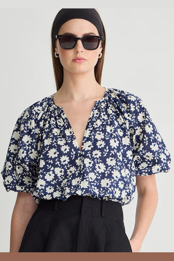 Apiece Apart Nele Lantern Top - Navy Floral