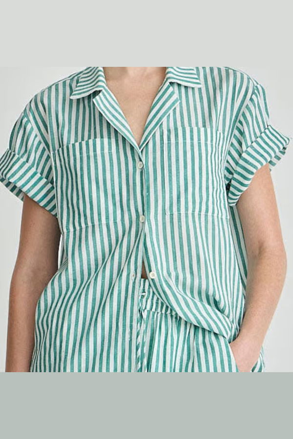 Apiece Apart Valenti Button-Up Blouse - Green Stripe