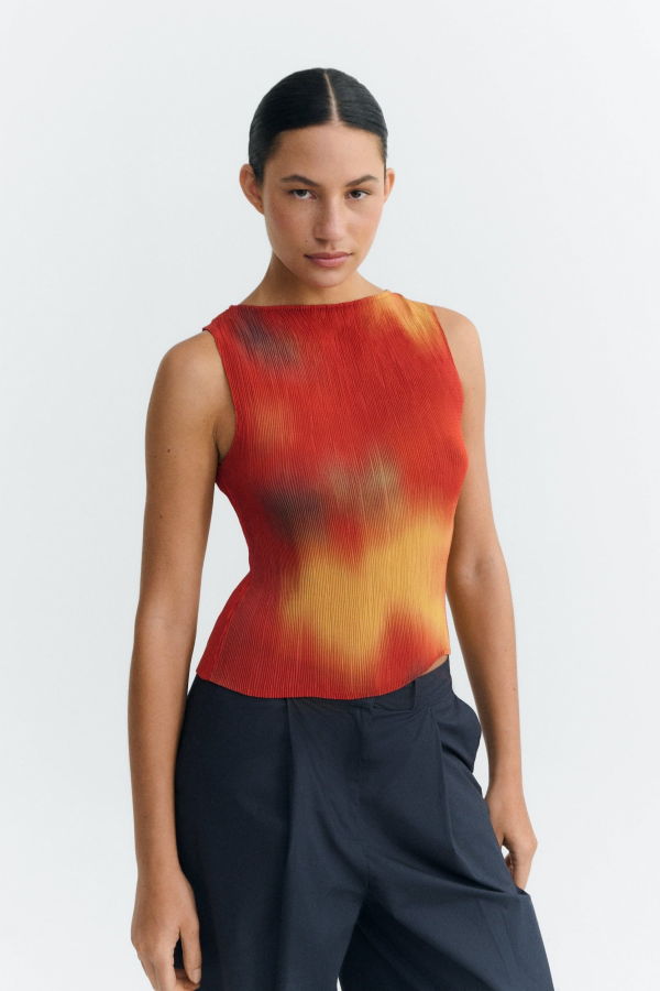 Thinking MU Flowers Pleated Dora Top - Multicolor