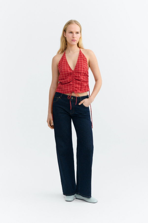 Thinking MU Red Checks Seersucker Hiba Top