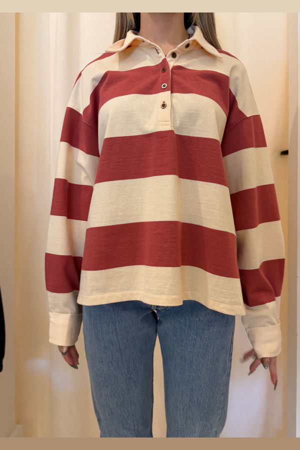 WAVEKELLY Long Sleeve Collar Rugby Shirt