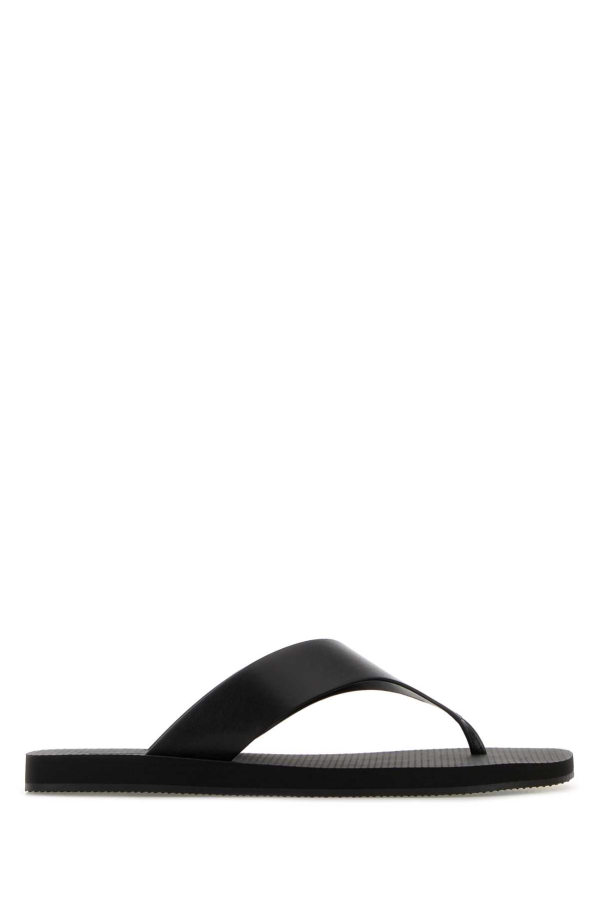The Row Leather Dune Thong Slippers - Black