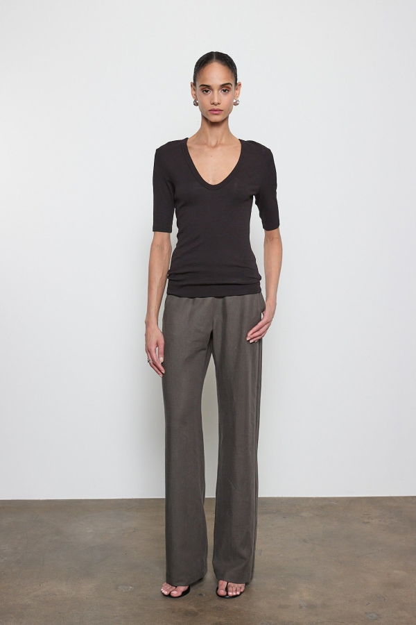 Enza Costa Textured Rib Half Sleeve U Top