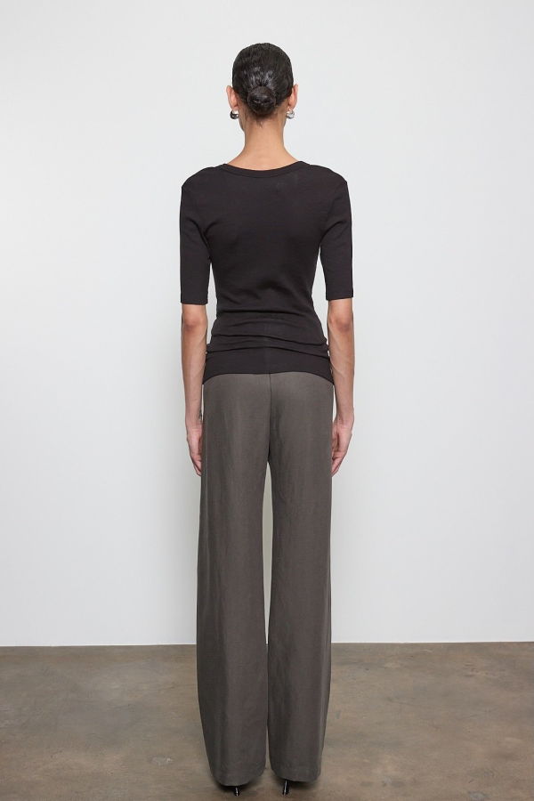 Enza Costa Textured Rib Half Sleeve U Top