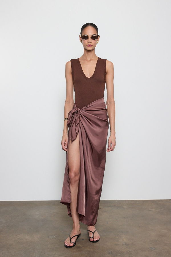 Enza Costa Textured Rib Sleeveless U-Neck Tank Top