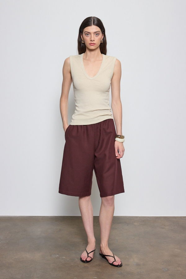 Enza Costa Textured Rib Sleeveless V Tank Top