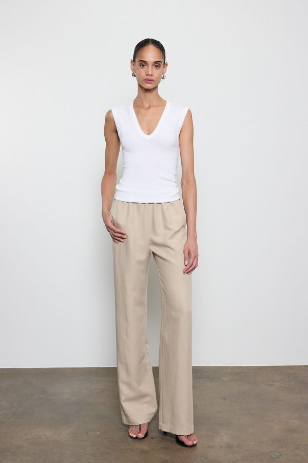 Enza Costa Textured Rib Sleeveless V Tank Top