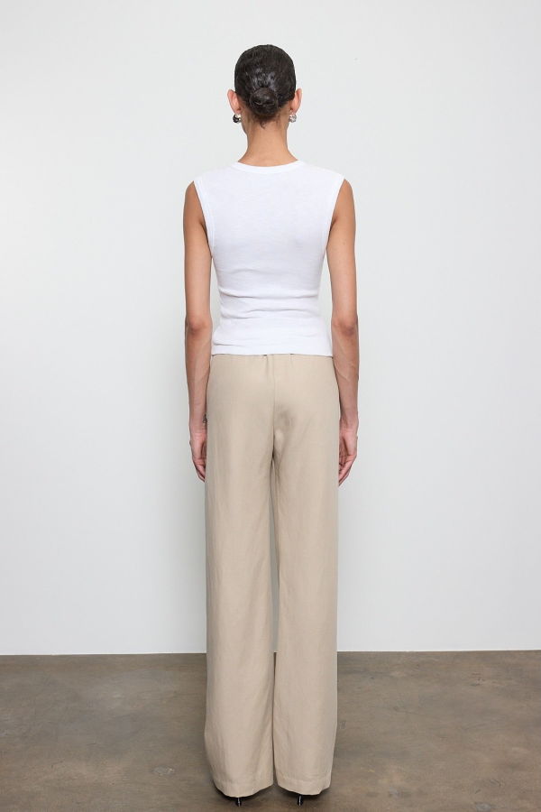 Enza Costa Textured Rib Sleeveless V Tank Top