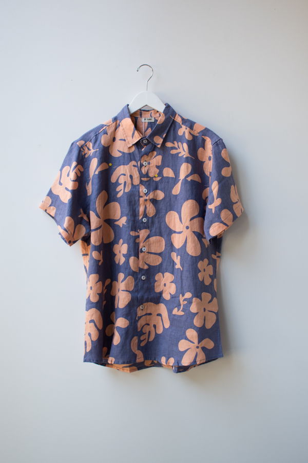 at Dawn. Unisex Linen Flower Shirt Print Defect