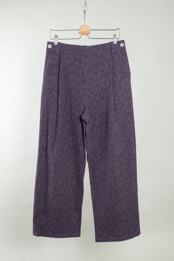 CAWLEY STUDIO Japanese Cotton/Linen Dyed Jacquard Georgia Trouser - Aubergine